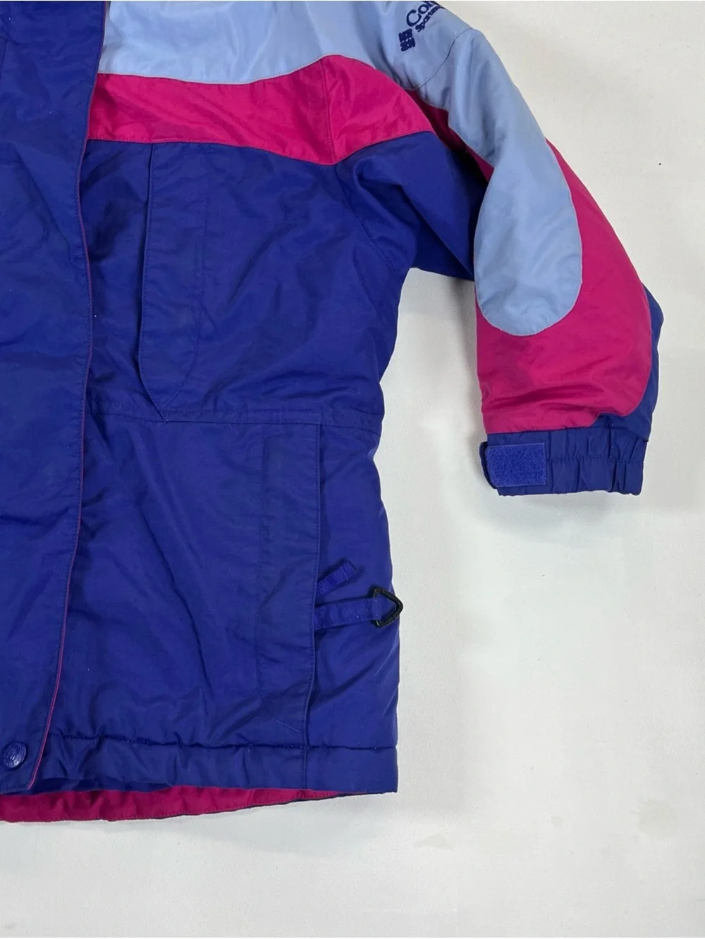 Vintage Columbia Bugaboo Jacket Youth 6 Blue Pink Ski Colorblock Hooded Nylon